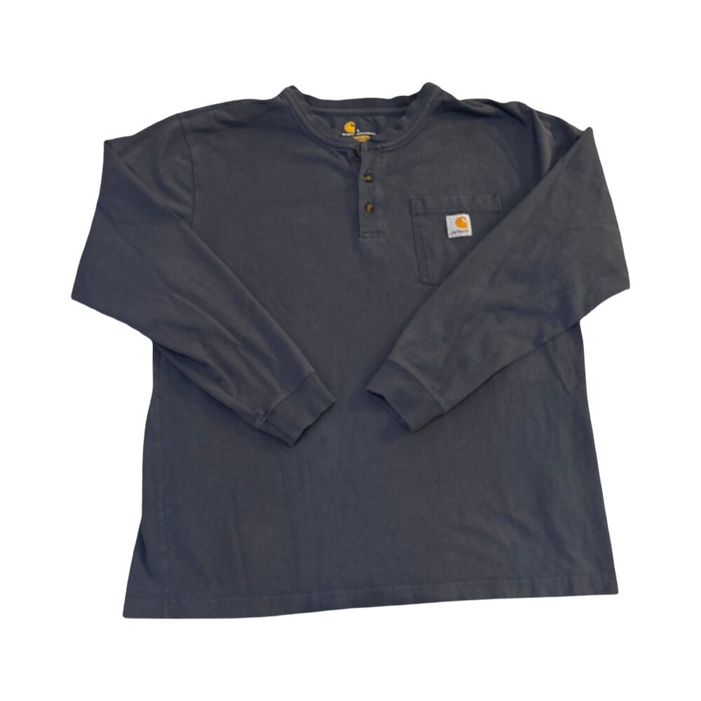 Carhartt Mens Size L Henley Shirt Long Sleeve Pocket Workwear Loose Fit Heavy